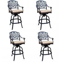 Elisabeth 4 Piece Cast Aluminum Patio Swivel Bar Stool Set W/ Sesame Cushions By Darlee