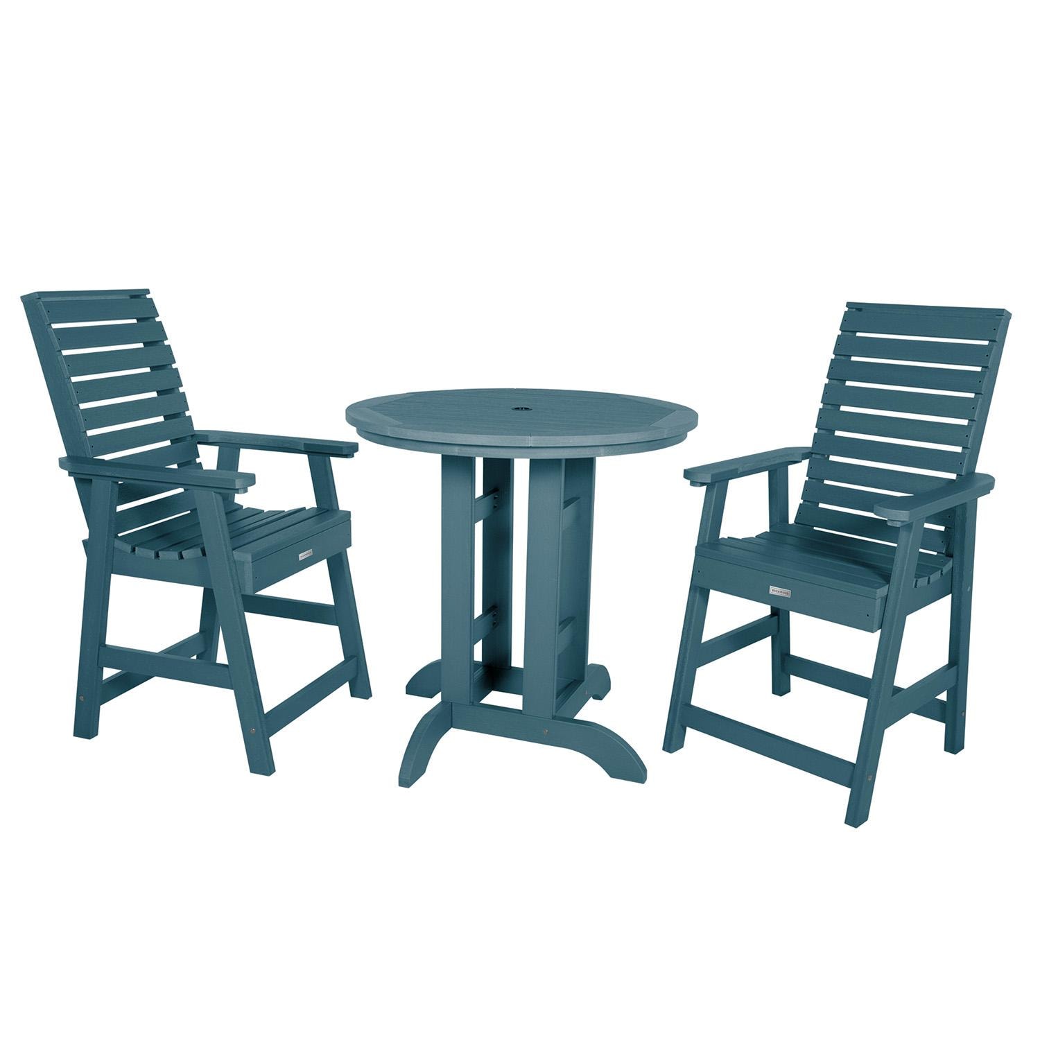 Elm Pointe 3 Pc Recycled Plastic Round Counter Dining Set in Nantucket Blue By Lakeview Outdoor Designs - White Background thumbnail