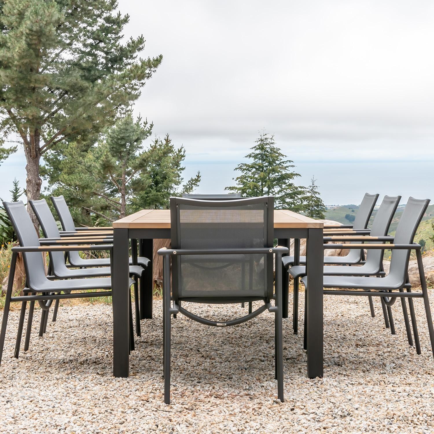 Teak + Table Paros 82 Inch Rectangular Dining Table in White - W/ Dining Chairs Side View (Shown in Asteroid) - Lifestyle thumbnail