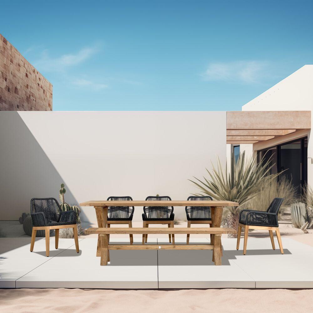 Wood Grove 8 Seat Reclaimed Teak and Rope Dining Set w/ Bench By Lakeview - Lifestyle thumbnail