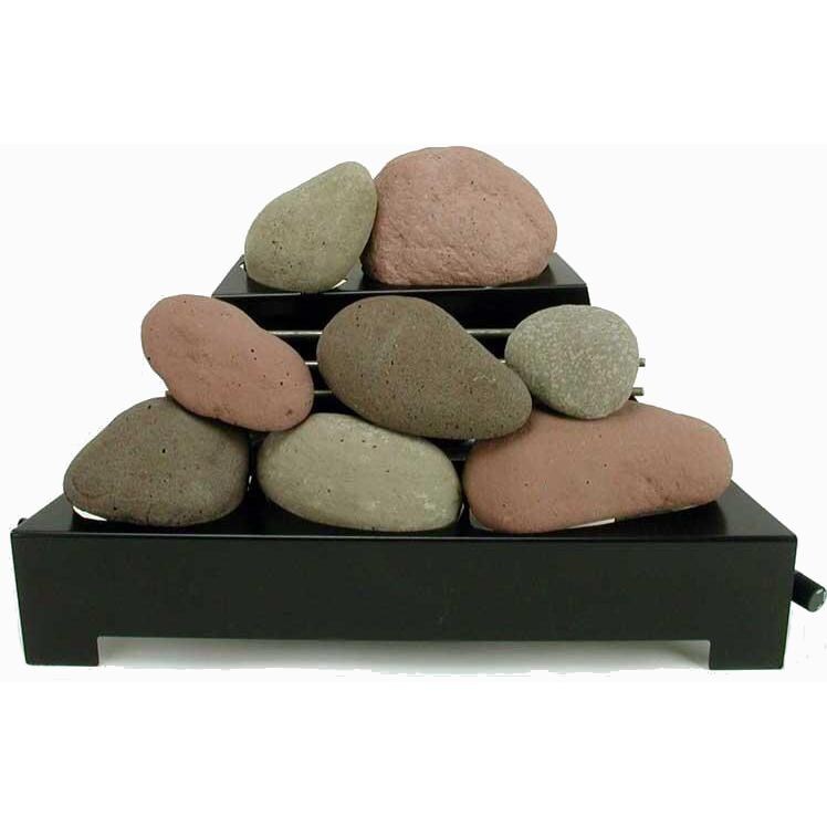 Rasmussen 20-Inch Brown/Natural/Adobe Red ALTERNA FireStone Set With Vent Free Propane Black Chassis Burner - Variable Flame Remote