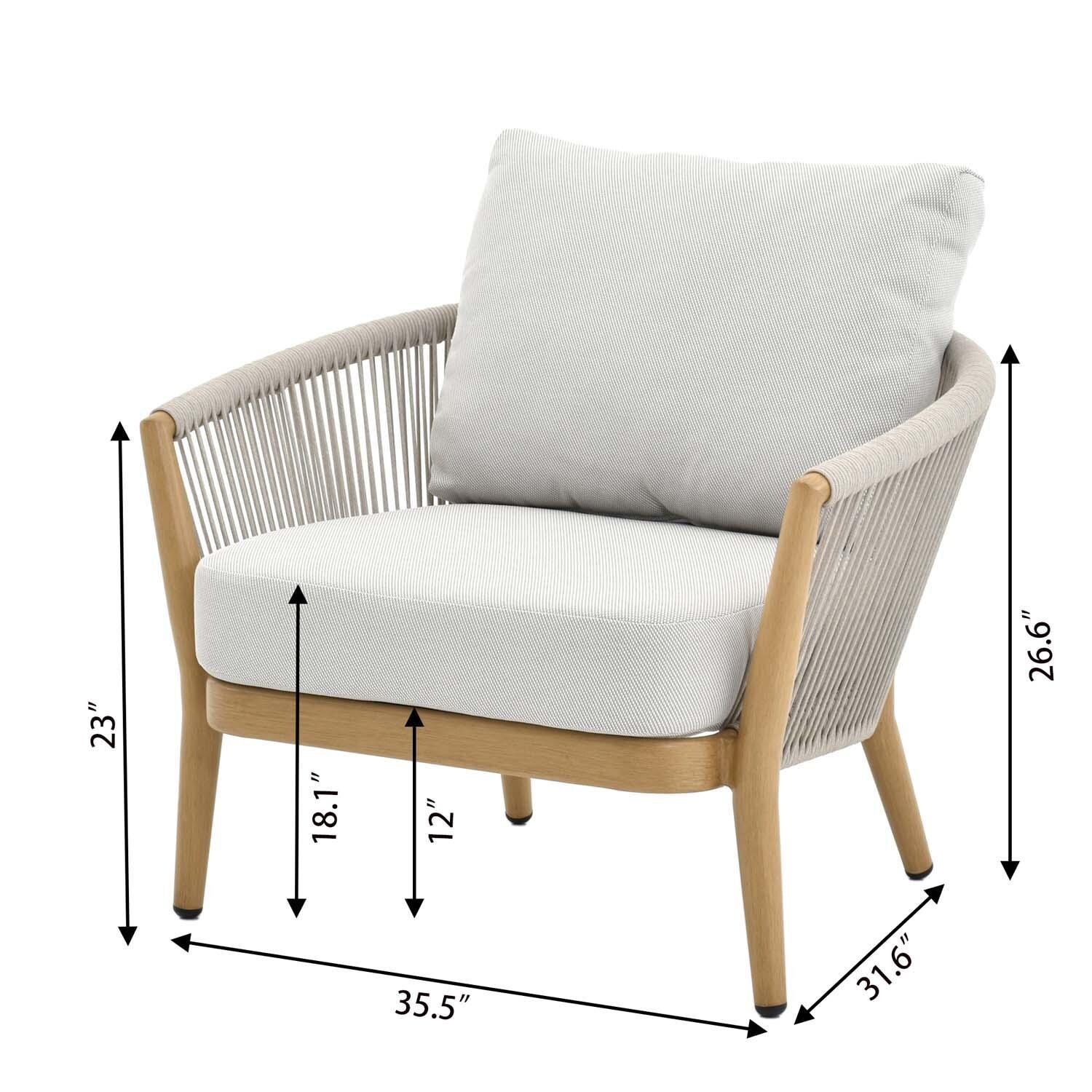 Turin 4 Pc Aluminum Seating Set W/ Beige Cushions in Wood By Lakeview Outdoor Designs - Chair - Dimensional thumbnail