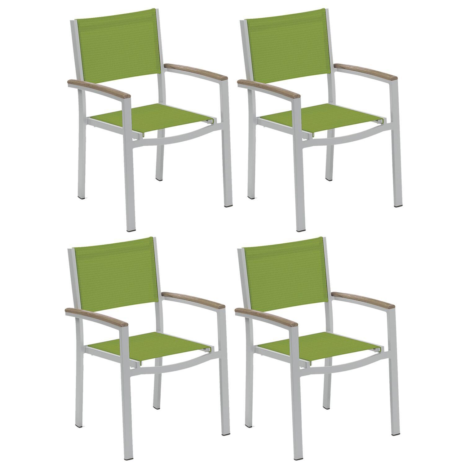 Oxford Garden Travira 4 Pc Composite Sling & Aluminum Dining Chair W/ Vintage Tekwood Arm Caps in Flint/Go Green thumbnail