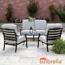 Du Monde 4 Piece Cast Aluminum Outdoor Conversation Set W/ 42 X 21 Inch Coffee Table, Loveseat & Cast Silver Cushions By Lakeview Outdoor Designs image