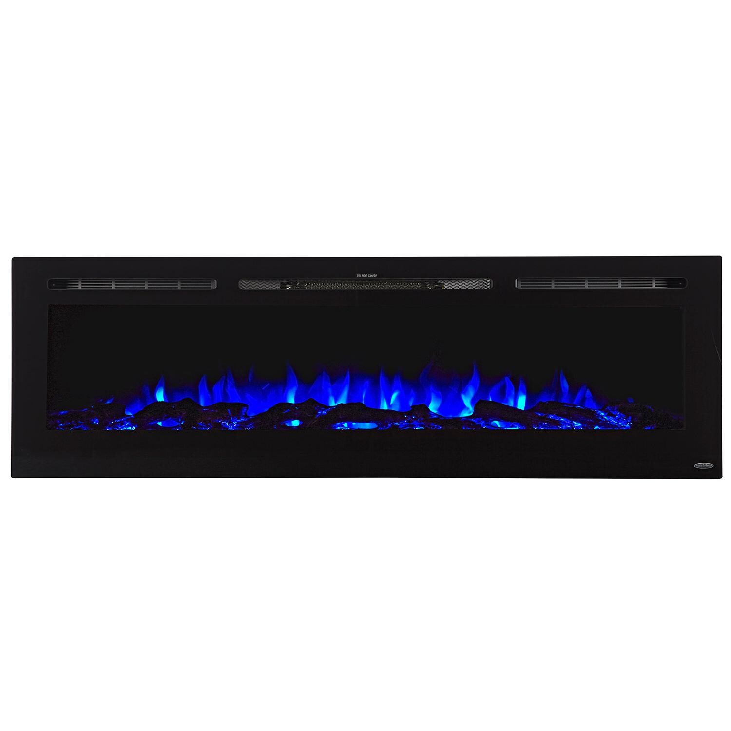 Touchstone Home Products Sideline 72-Inch Wall Mount/Flush Mount Electric Fireplace With Black Glass Surround - Logs Blue thumbnail