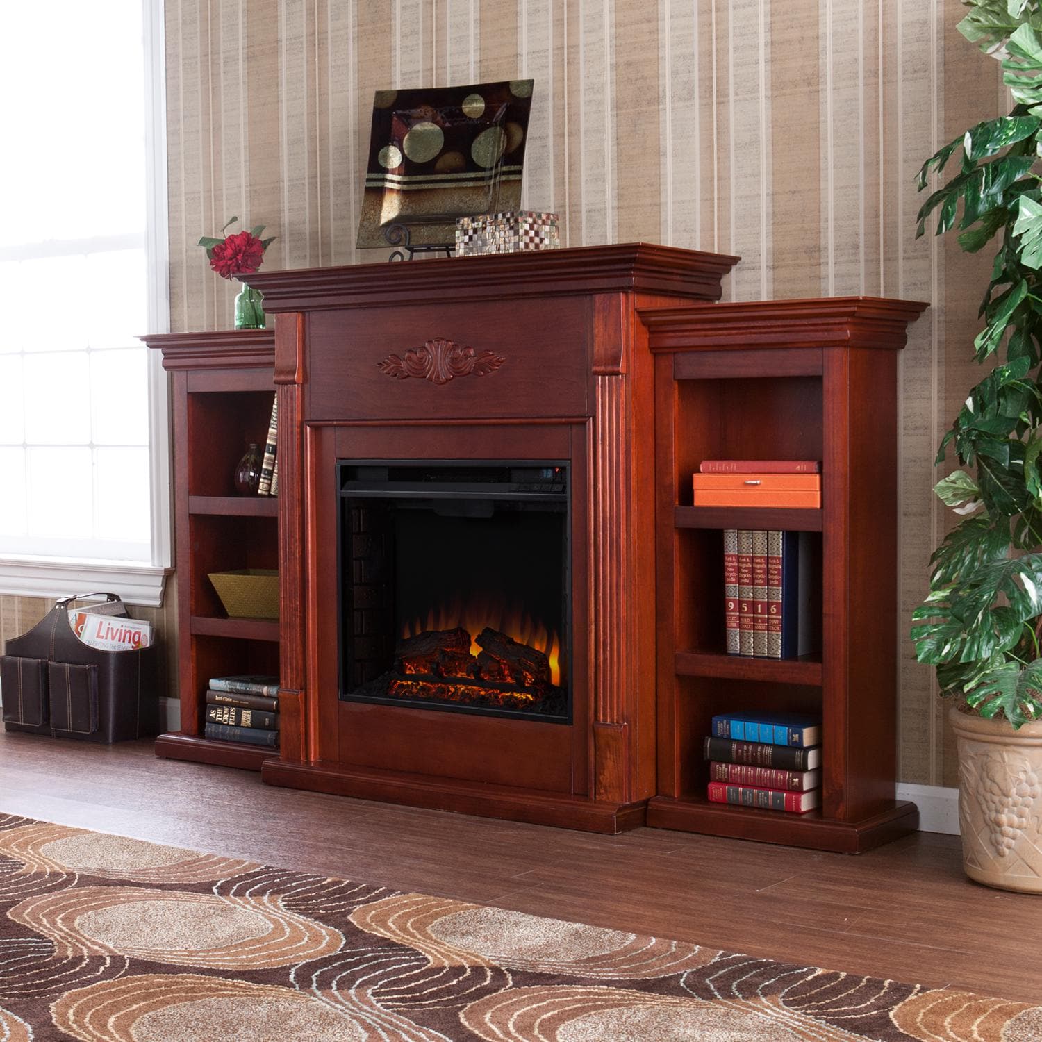 Southern Enterprises Tennyson 70Inch Electric Fireplace W/ Bookcases