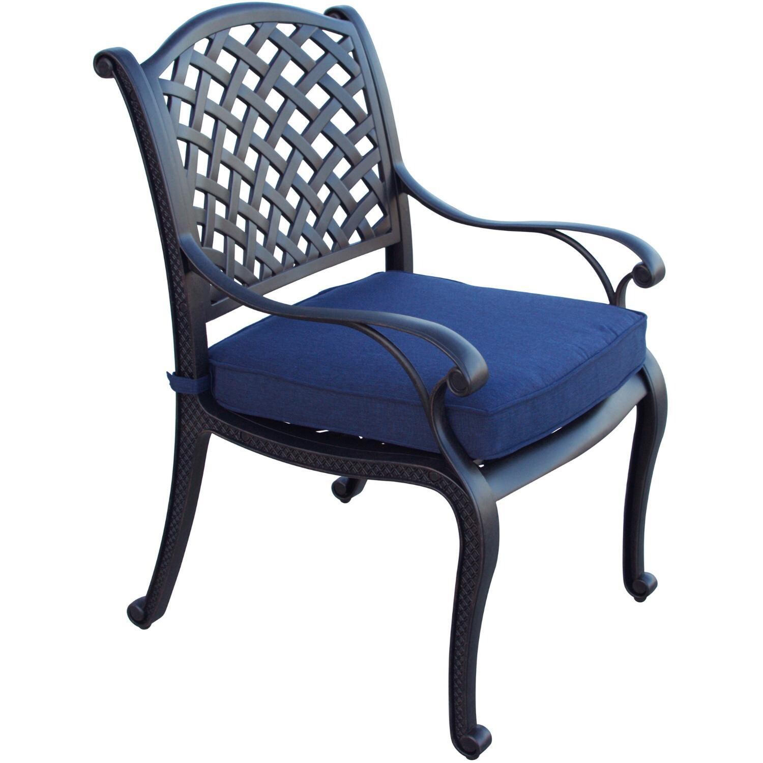 Darlee Nassau 5-Piece Patio Dining Set (with 2 Swivel Rockers) with Navy Blue Cushions and 36 Inch Square Dining Table - Dining Chair W/ Cushion - White Background thumbnail