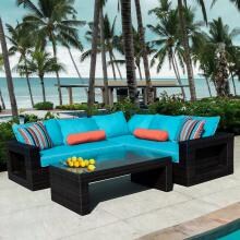Gentilly 3 Piece Wicker Patio Sectional Set W/ Left Arm Loveseat & Sunbrella Canvas Aruba Cushions By Lakeview Outdoor Designs image