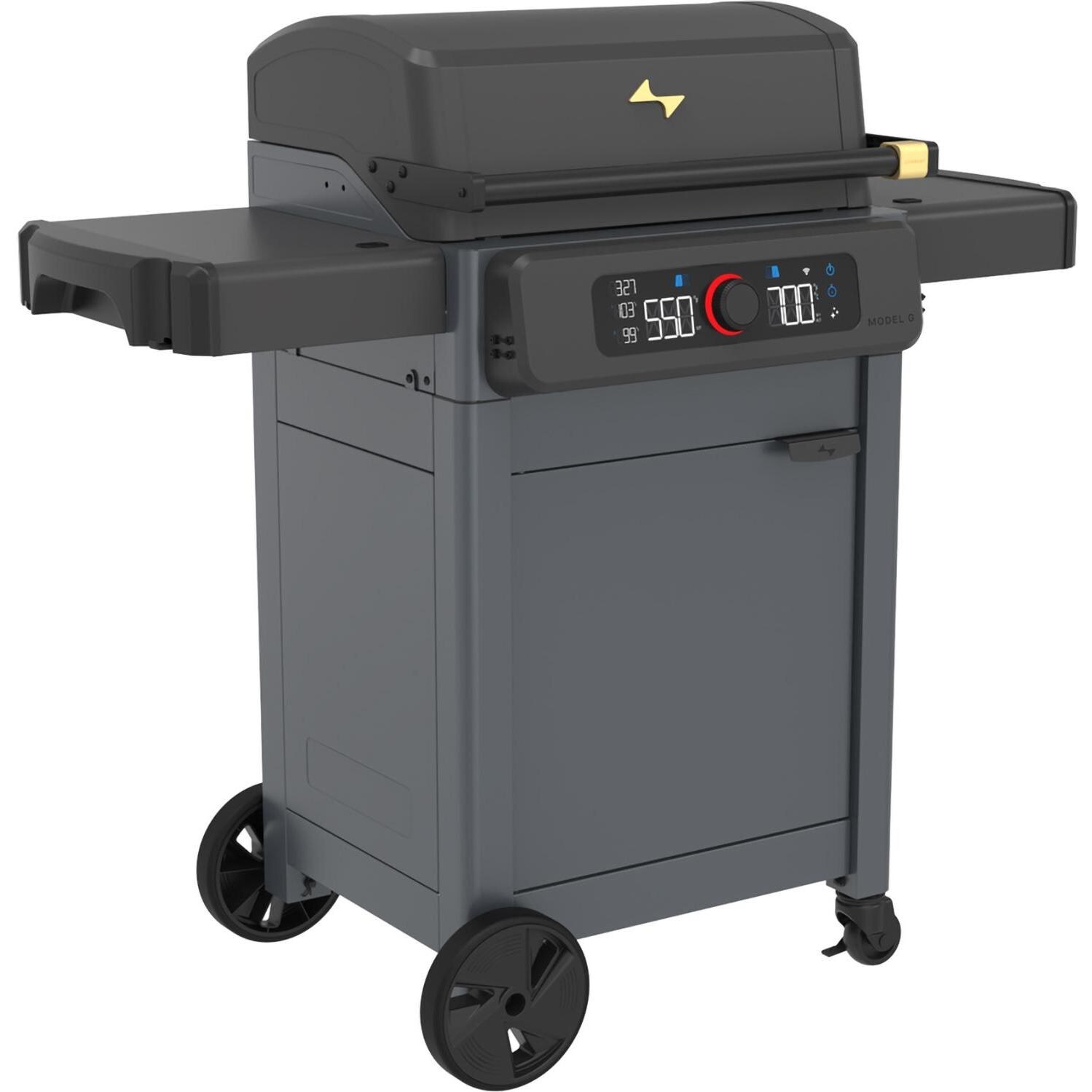 Current 24653014BC Model G Dual Zone Electric Grill W/ Cabinet in Black - Angled Right - White Background thumbnail