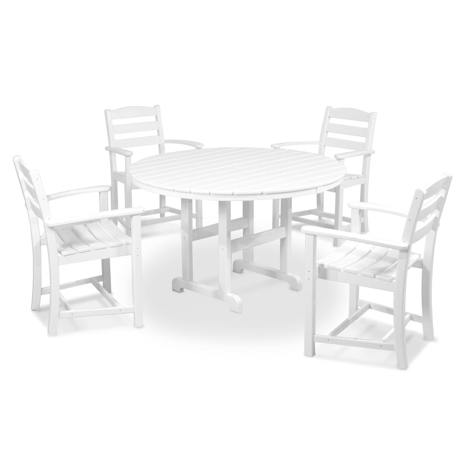 POLYWOOD La Casa Cafe White 5 Piece Round Farmhouse Arm Chair Dining Set - Full View thumbnail