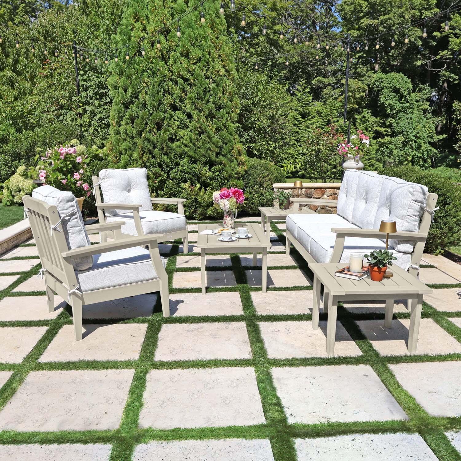 Blushing Bay 6 Pc Recycled Plastic Seating Set w/ Sofa in Lively Parchment/Whitewash by Lakeview Outdoor Designs - Side View - Lifestyle thumbnail
