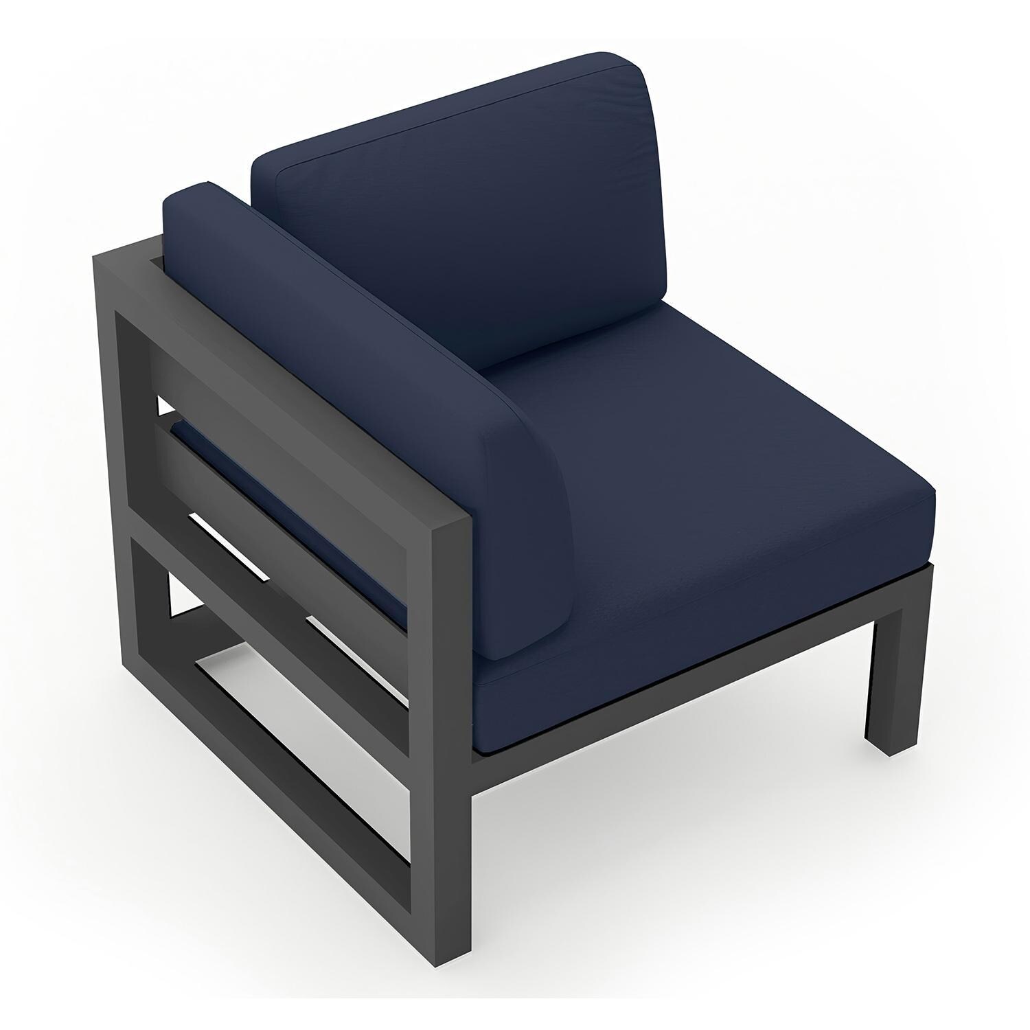 Misty Cove Aluminum Corner Club Chair in Slate w/Spectrum Indigo Cushions by Lakeview - Top Angle View - White Background thumbnail