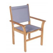 Captiva Stacking Teak Patio Dining Arm Chair W/ Gray Sling By Royal Teak Collection image