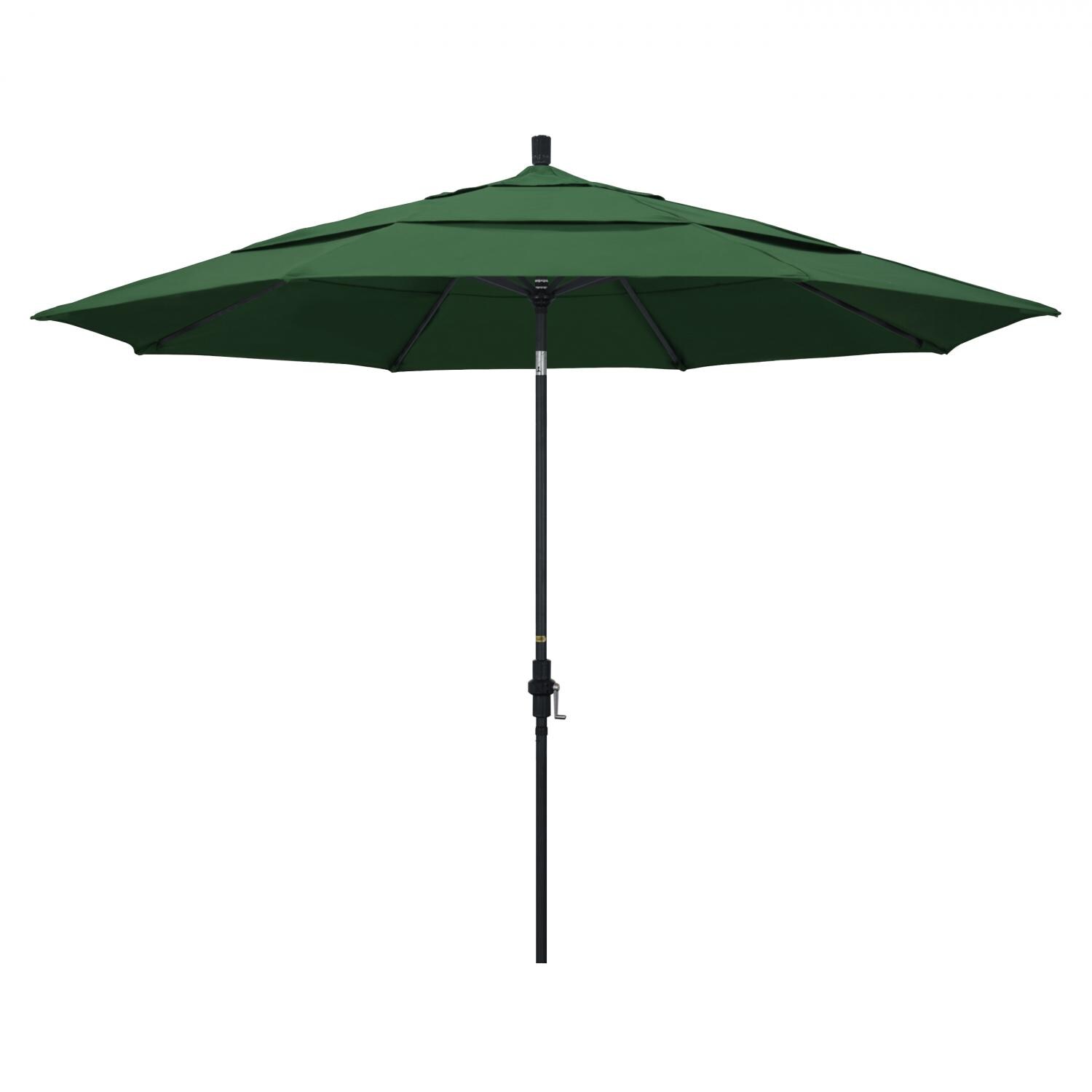 California Umbrella 11 Ft Octagonal Aluminum Collar Tilt Patio Umbrella W/ Crank Lift & Aluminum Ribs - Stone Black Frame / Olefin Hunter Green Canopy thumbnail