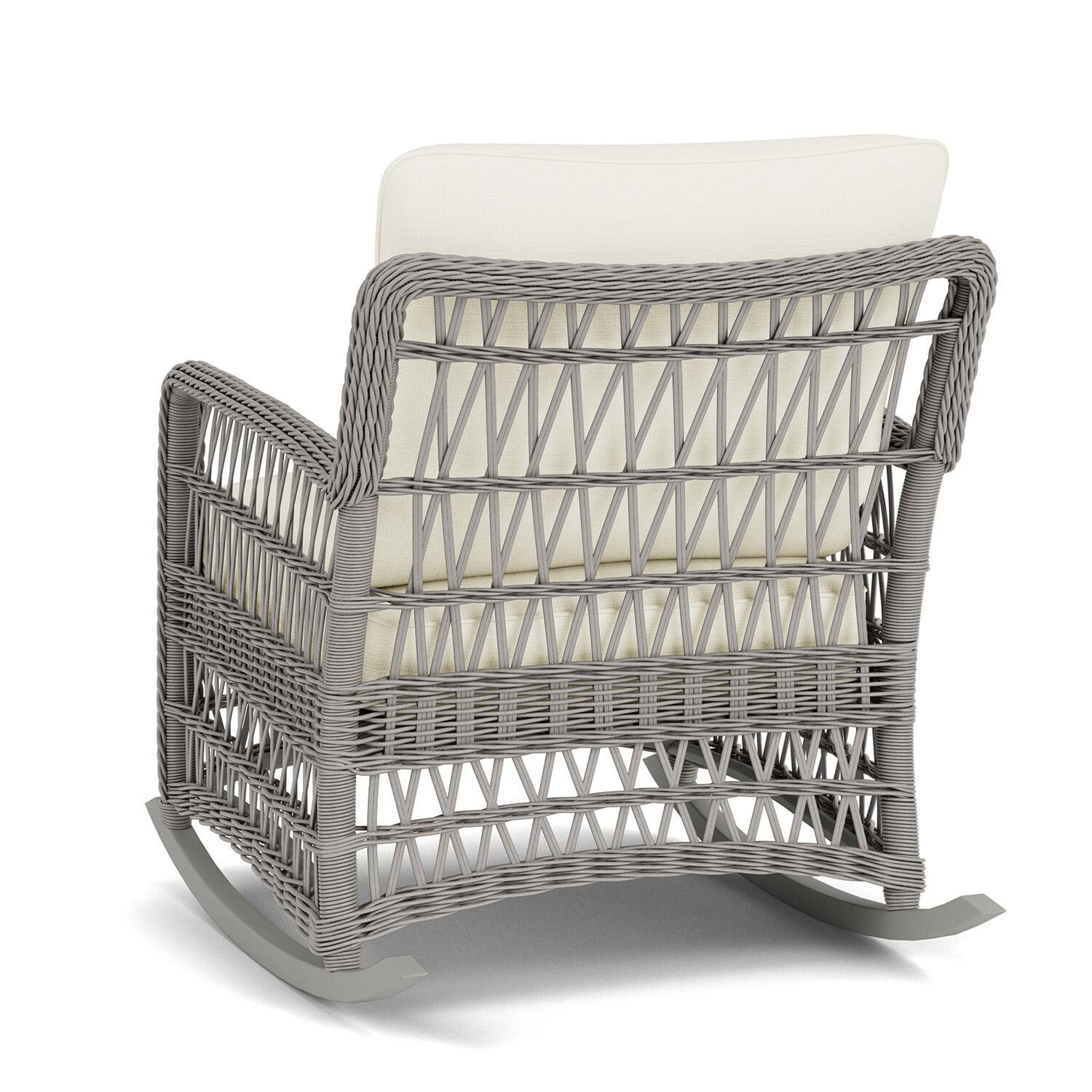 Lloyd Flanders Mackinac Lounge Rocker in Putty Finish with Sailcloth Salt Fabric - Rear Left thumbnail