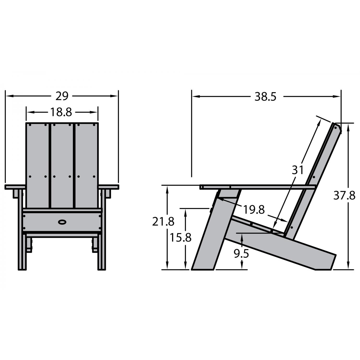 Lakeview Classical Cove Modern Adirondack Chair - White - Line Drawing thumbnail