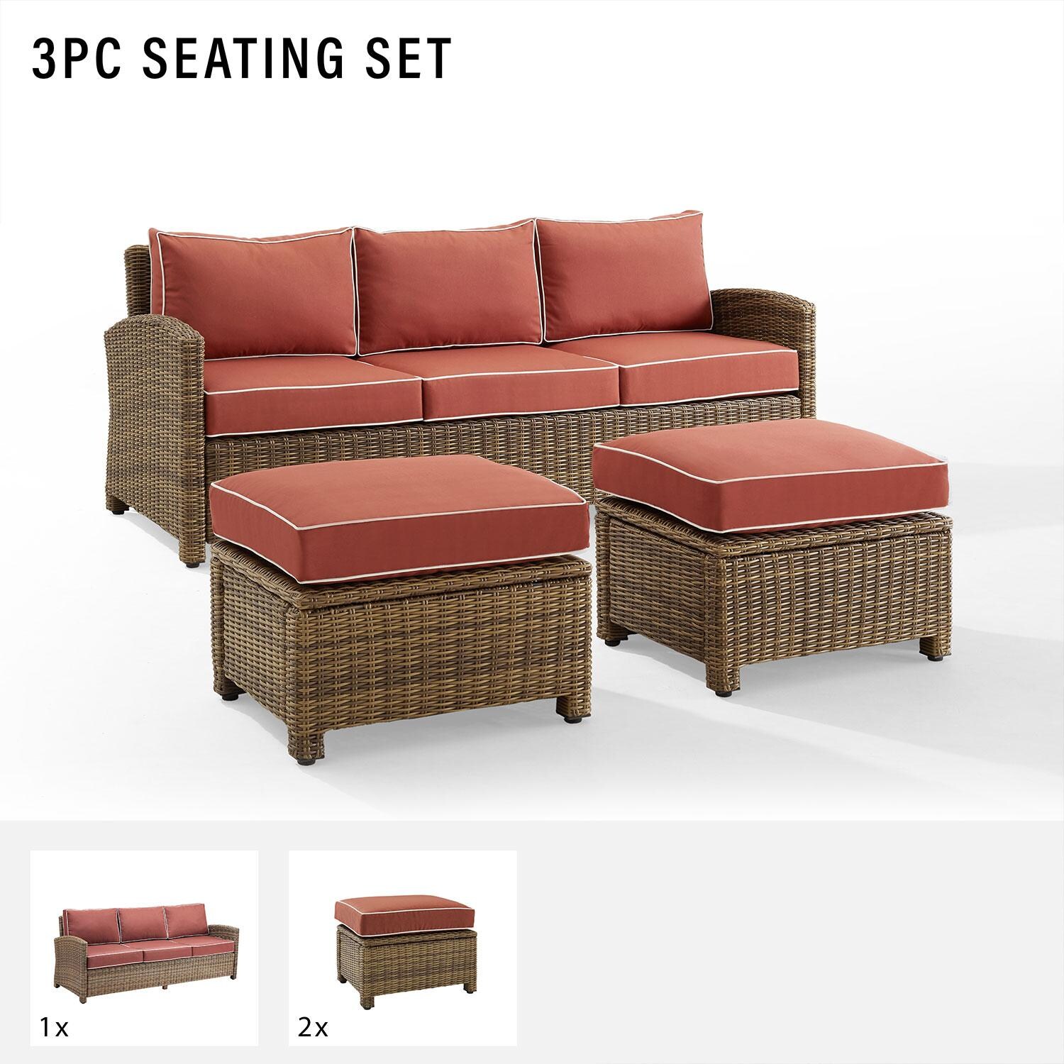 Ultimate Patio UP-92419WB-SG 3Pc Wicker Outdoor Sofa Patio Furniture Set in Sangria - Ottoman Dimensions - Diagram thumbnail
