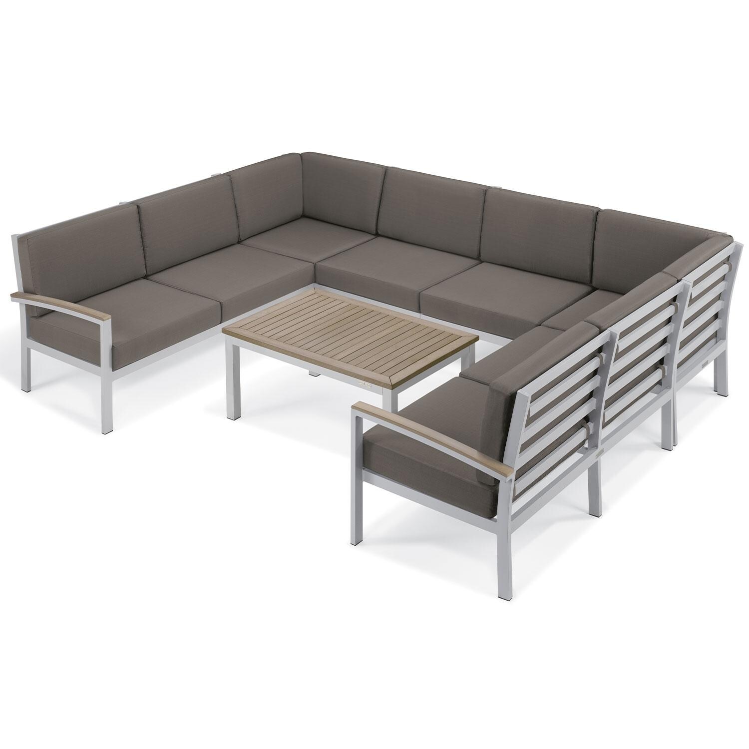 Travira 7 Pc Powder-Coated Aluminum Seating Set in Stone/Vintage/Flint By Oxford Garden - White Background thumbnail