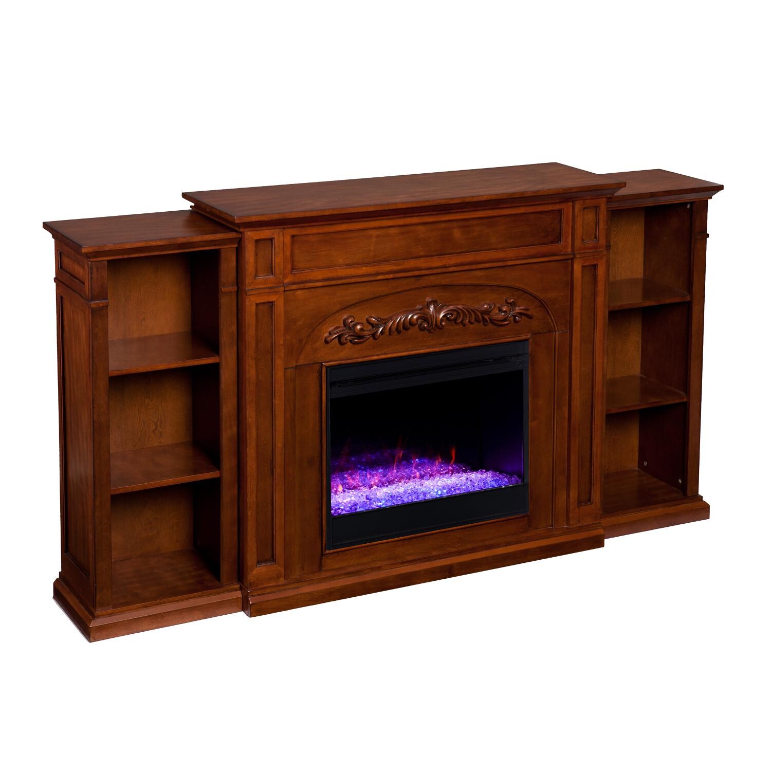 Southern Enterprises FC8532 Chantilly 72-Inch Color Changing Electric Fireplace W/ Bookcases - Autumn Oak - Angle View thumbnail