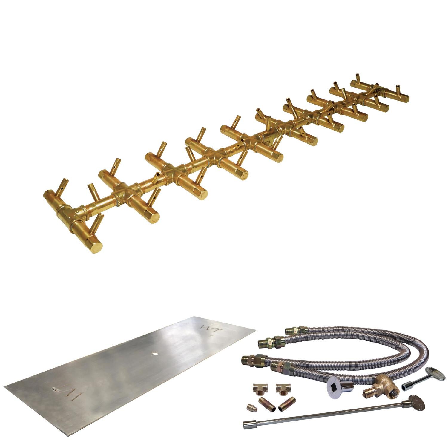 Warming Trends 44 X 14-Inch Linear Propane Fire Pit Burner Kit W/ 38 X 7.25-Inch Tree-Style CROSSFIRE Brass Burner - Match Light Ignition - CFBT290LPALPL4414FK2