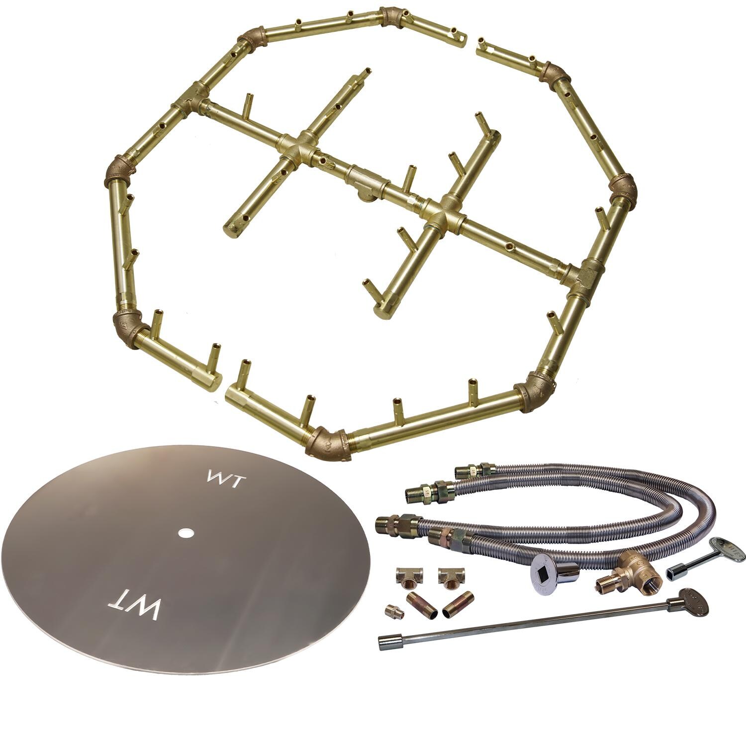 Warming Trends 36-Inch Round Natural Gas Fire Pit Burner Kit W/ 24.5-Inch Octagonal CROSSFIRE Brass Burner - Match Light Ignition - CFBO320NGALPL36CFK2