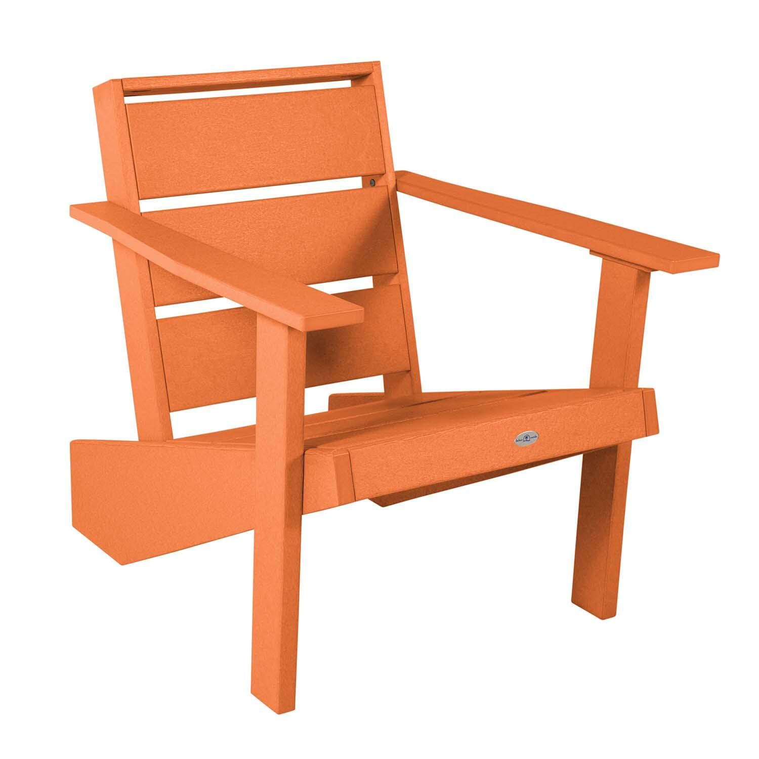 Hazel Cove Recycled Plastic Adirondack Chair in Citrus Orange by Lakeview Outdoor Designs - Angled View - White Background thumbnail