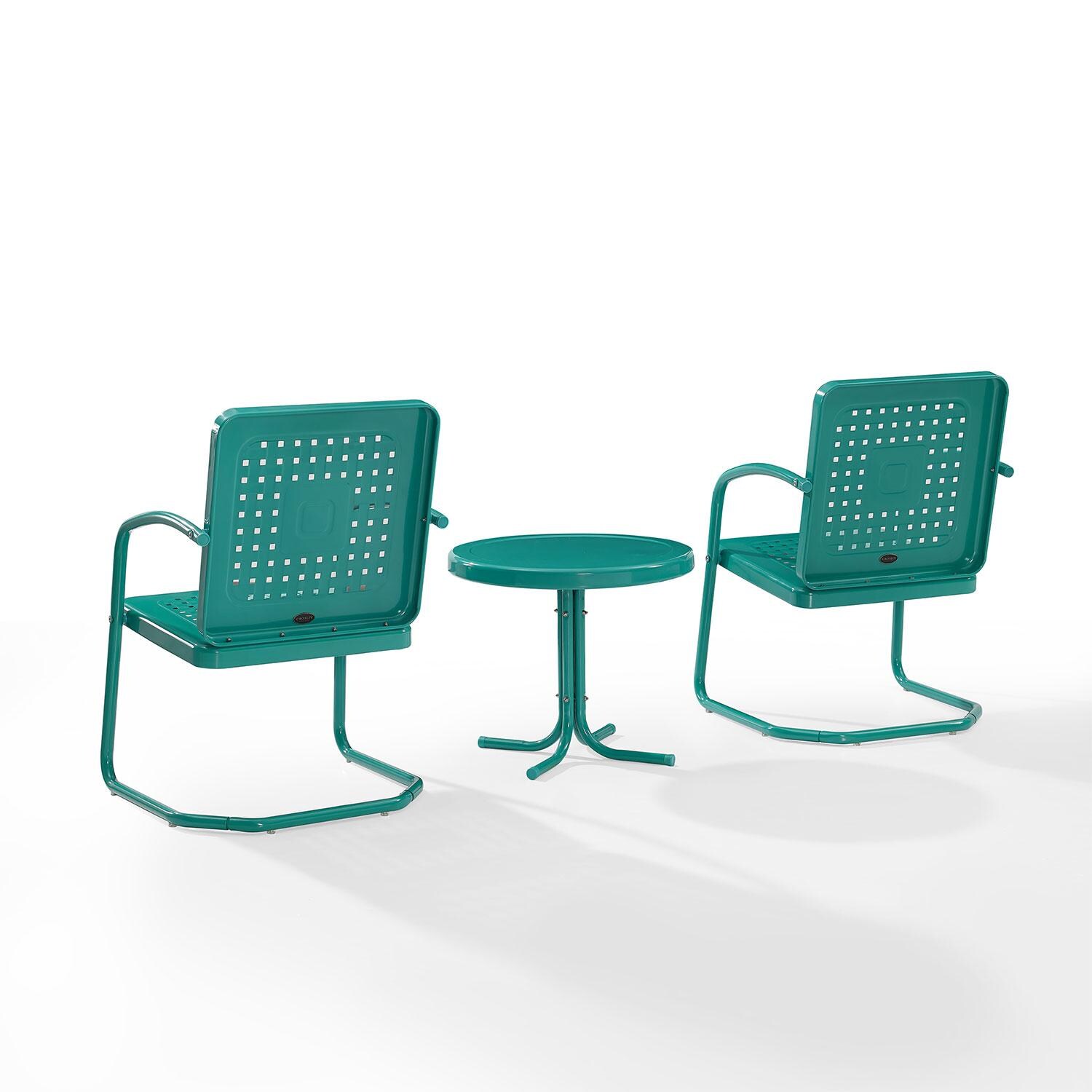 Ultimate Patio UP-32252TU 3Pc Retro Outdoor Chair Set in Turquoise W/ Turquoise Gloss Table - Rear - White Background thumbnail
