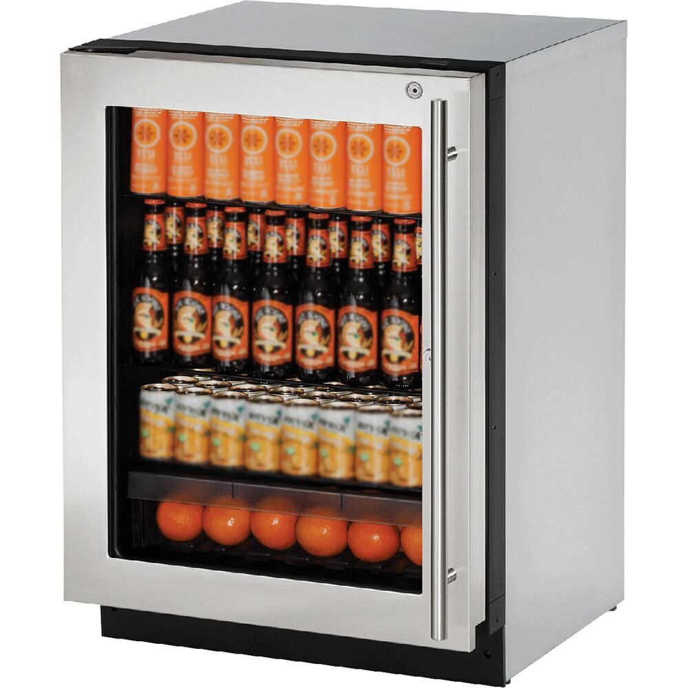 U-Line 2000 Series 24-Inch 4.9 Cu. Ft. Built-In Left Hinge Compact Refrigerator With Glass Door And Lock - Stainless Steel - U-2224RGLS-15B