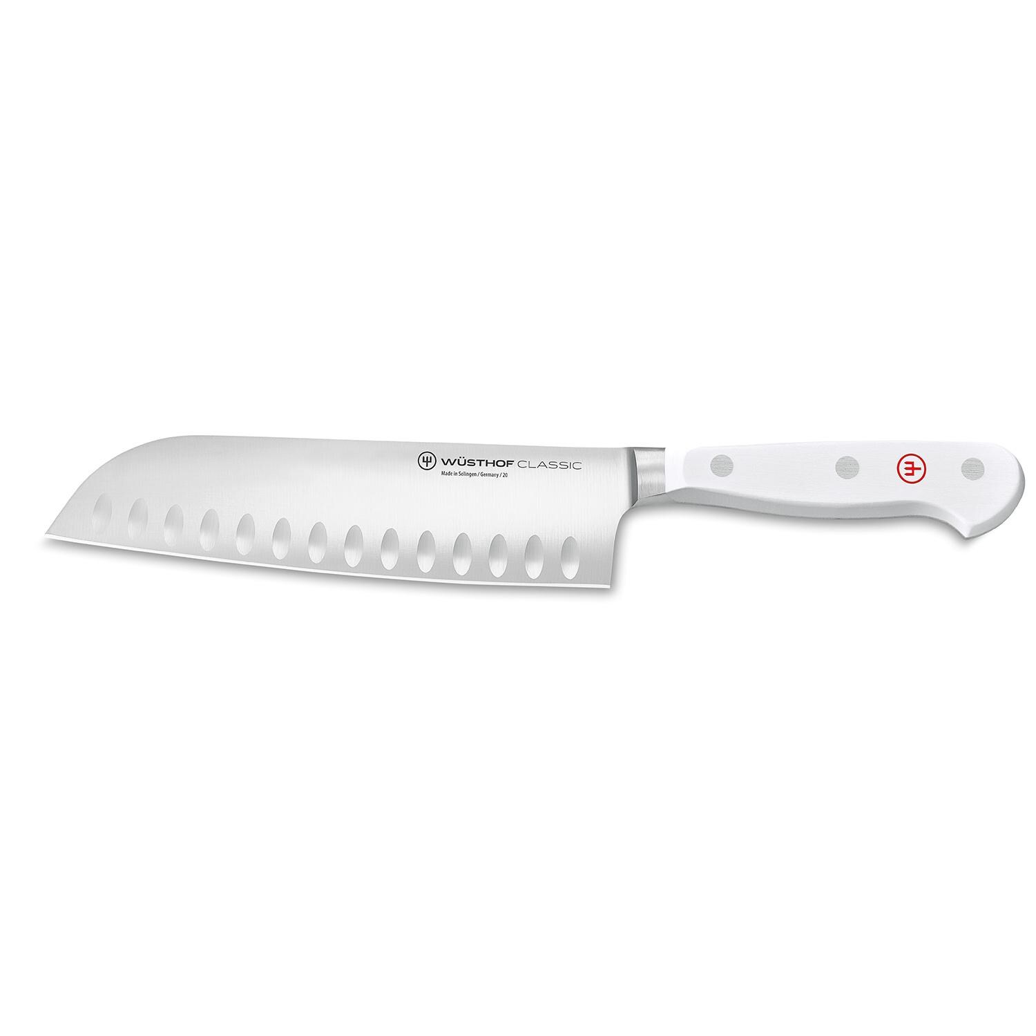 Wusthof 1040231317 Classic White 7-Inch Santoku with Hollow Edge - White Background thumbnail