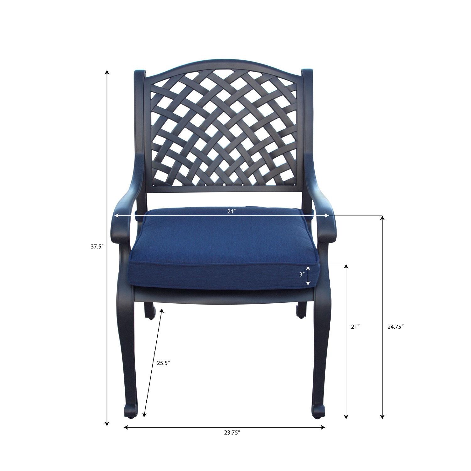 Nassau Cast Aluminum 4 Pc Set Dining Chair Set in Antique Bronze/Navy by Darlee - Dimensions - Dimensional thumbnail