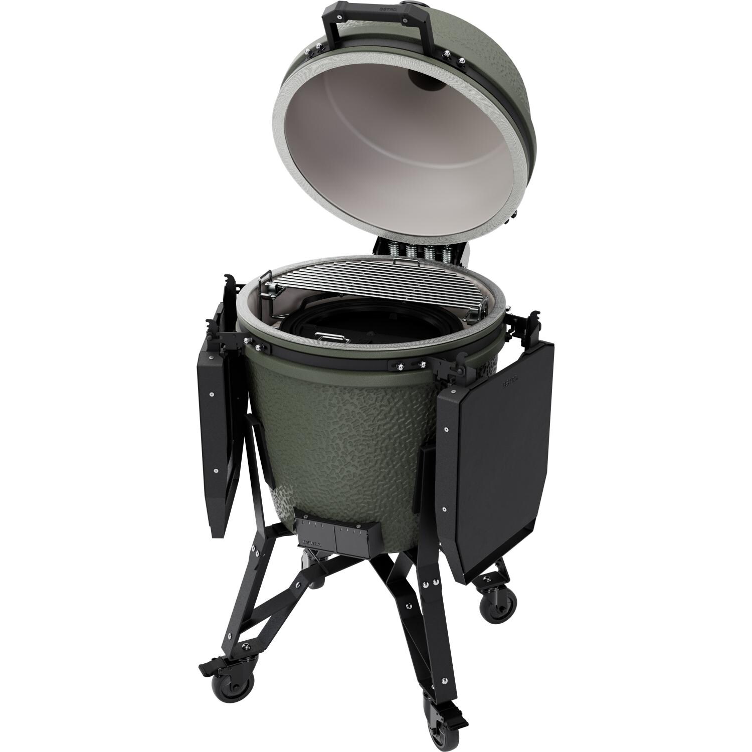 BSTRD.PRO BP301A-USA Large Complete Kamado Grill in Alpine Green - Open Side - White Background thumbnail