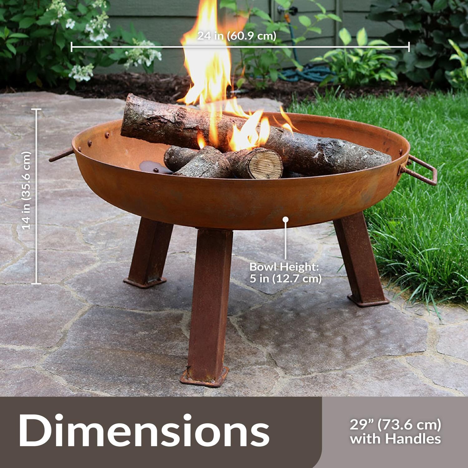 Ultimate Patio RCM-LG620 24 Inch Round Cast Iron Wood-Burning Fire Pit in Rust - Dimensional thumbnail