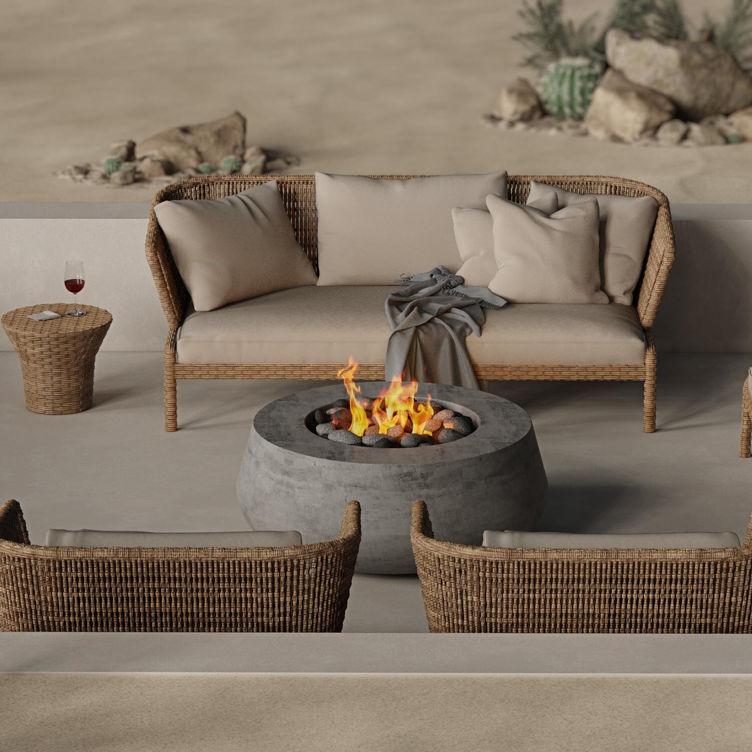 Prism SCPH-722-4NG Oasis 42-in Natural Gas Round Fire Pit Table - Pewter - Lifestyle thumbnail