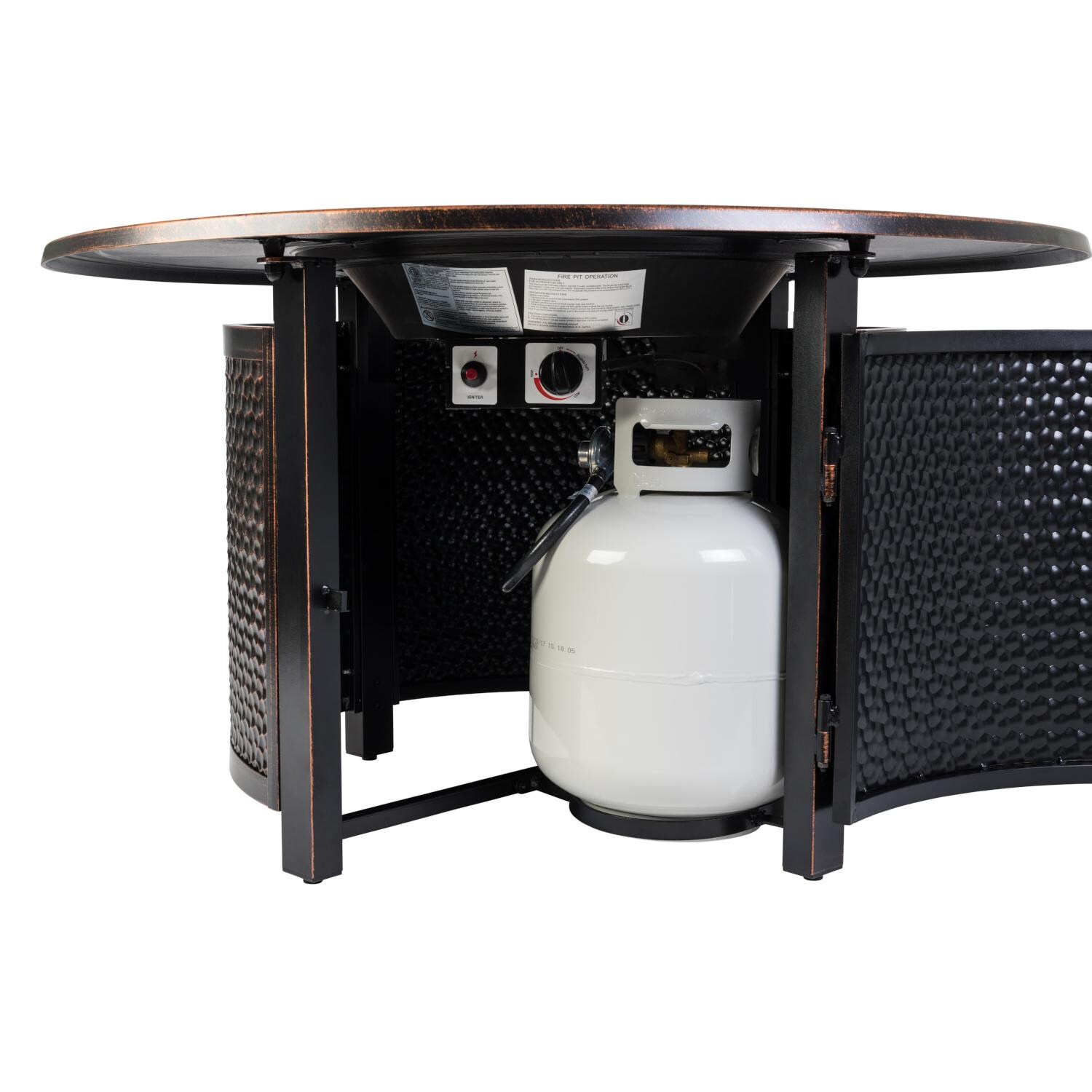 Ultimate Patio SC62353 La Flora 44-Inch Round Hammered Aluminum Propane Fire Pit Table - Tank Storage thumbnail