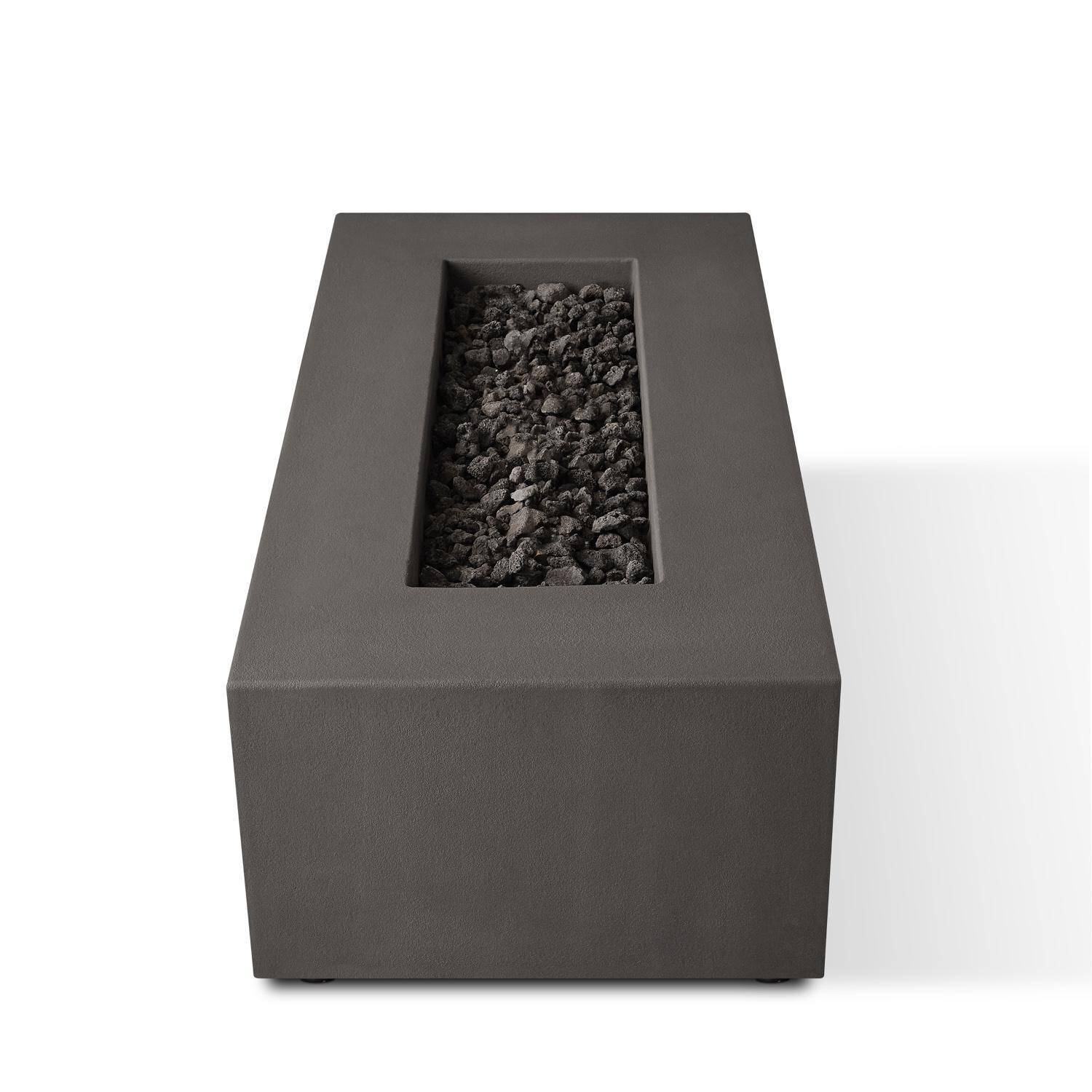 Olliewood 364LP-CBN 60 Inch Rectangular Glass Fiber Reinforced Concrete Propane Fire Pit Table in Carbon by BBQGuys Signature - Top View - White Background thumbnail