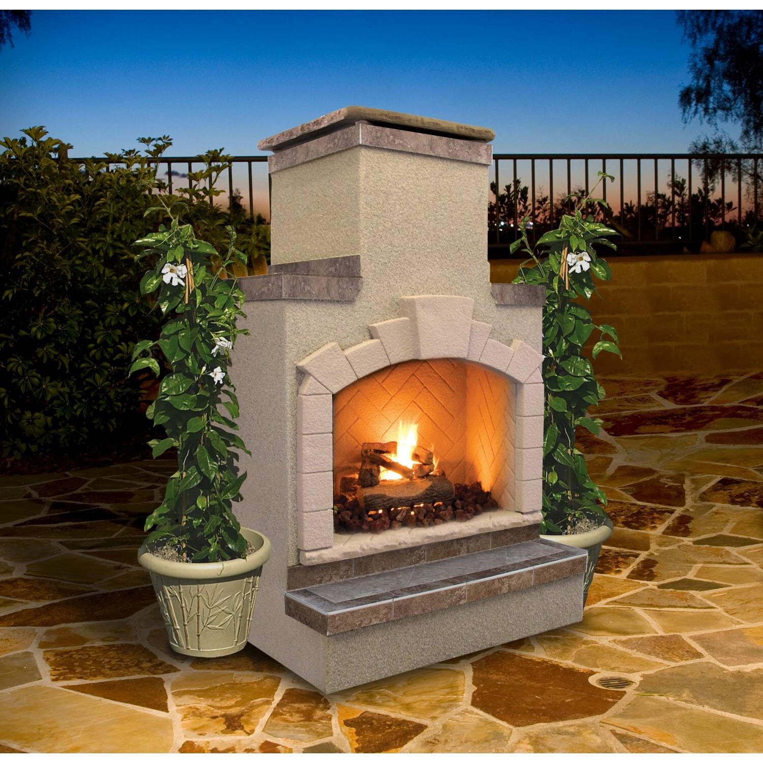 Cal Flame 48-Inch Outdoor Natural Gas Fireplace With Stack Chimney