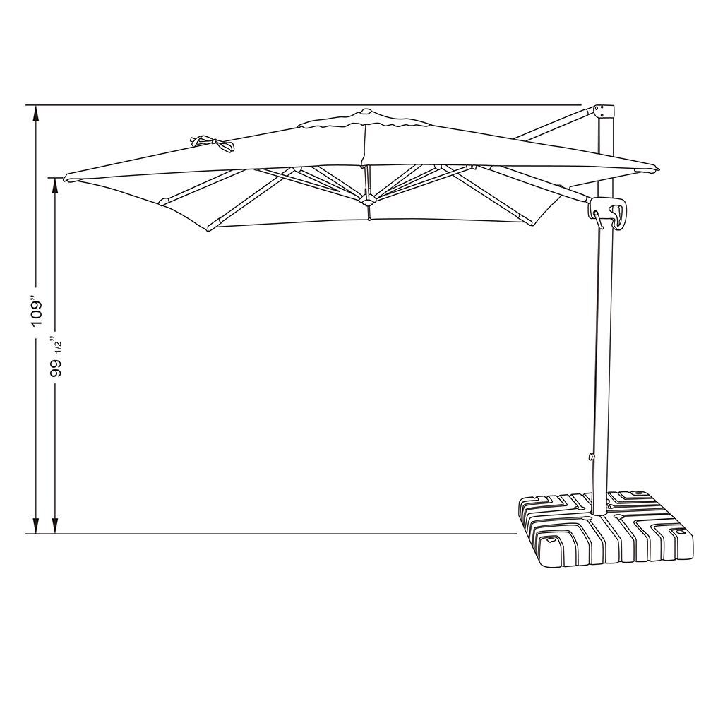 California Umbrella 10 Ft Square Aluminum Multi-Position Tilt Cantilever Patio Umbrella W/ Crank Lift & Aluminum Ribs - Line Drawing thumbnail
