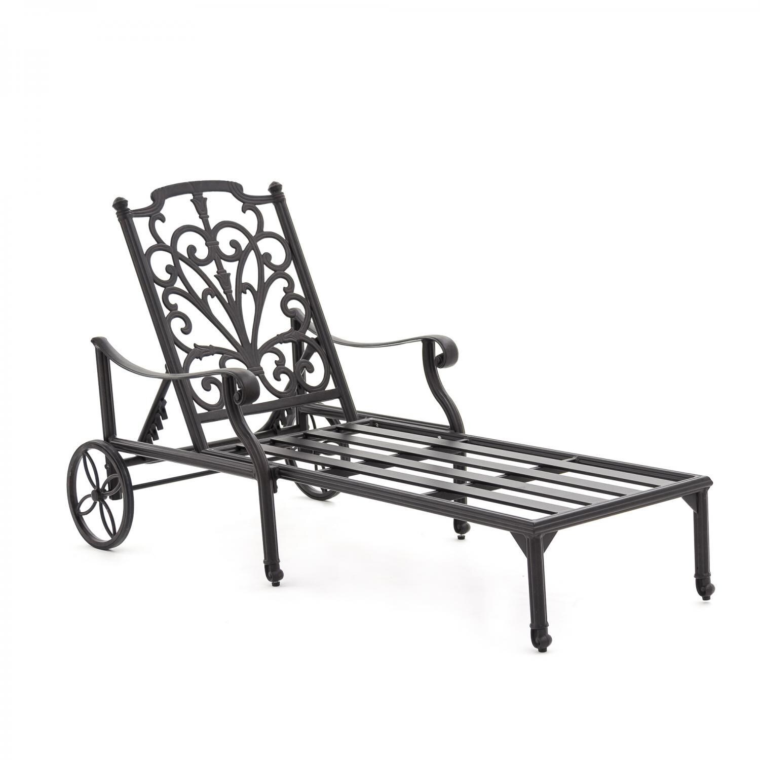 Evangeline Cast Aluminum Patio Chaise Lounge Frame Only - Angled View thumbnail