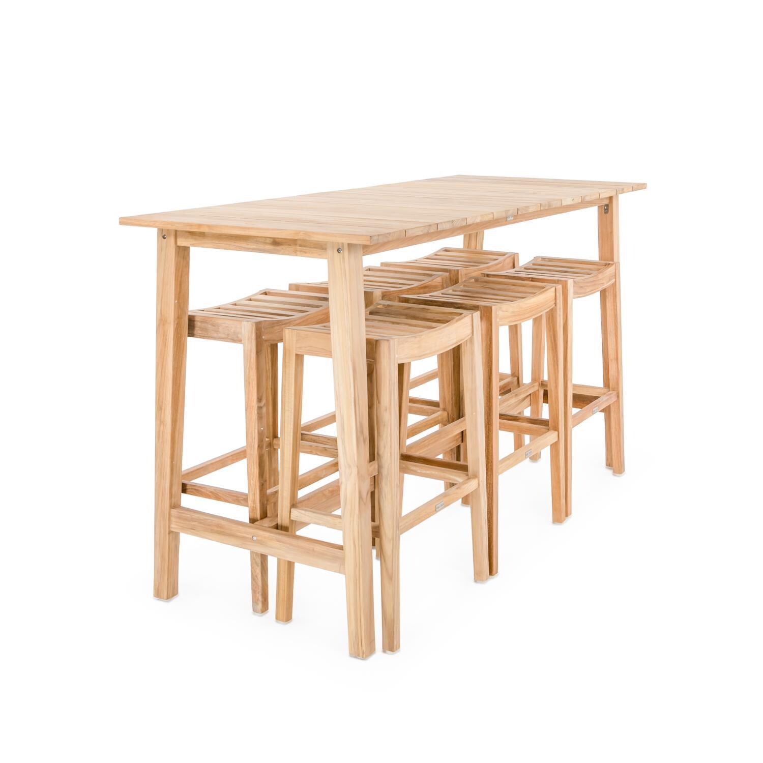 Teak + Table Friday Stool / Capri Bar 7-Piece - W/ Nested Stools - White Background thumbnail