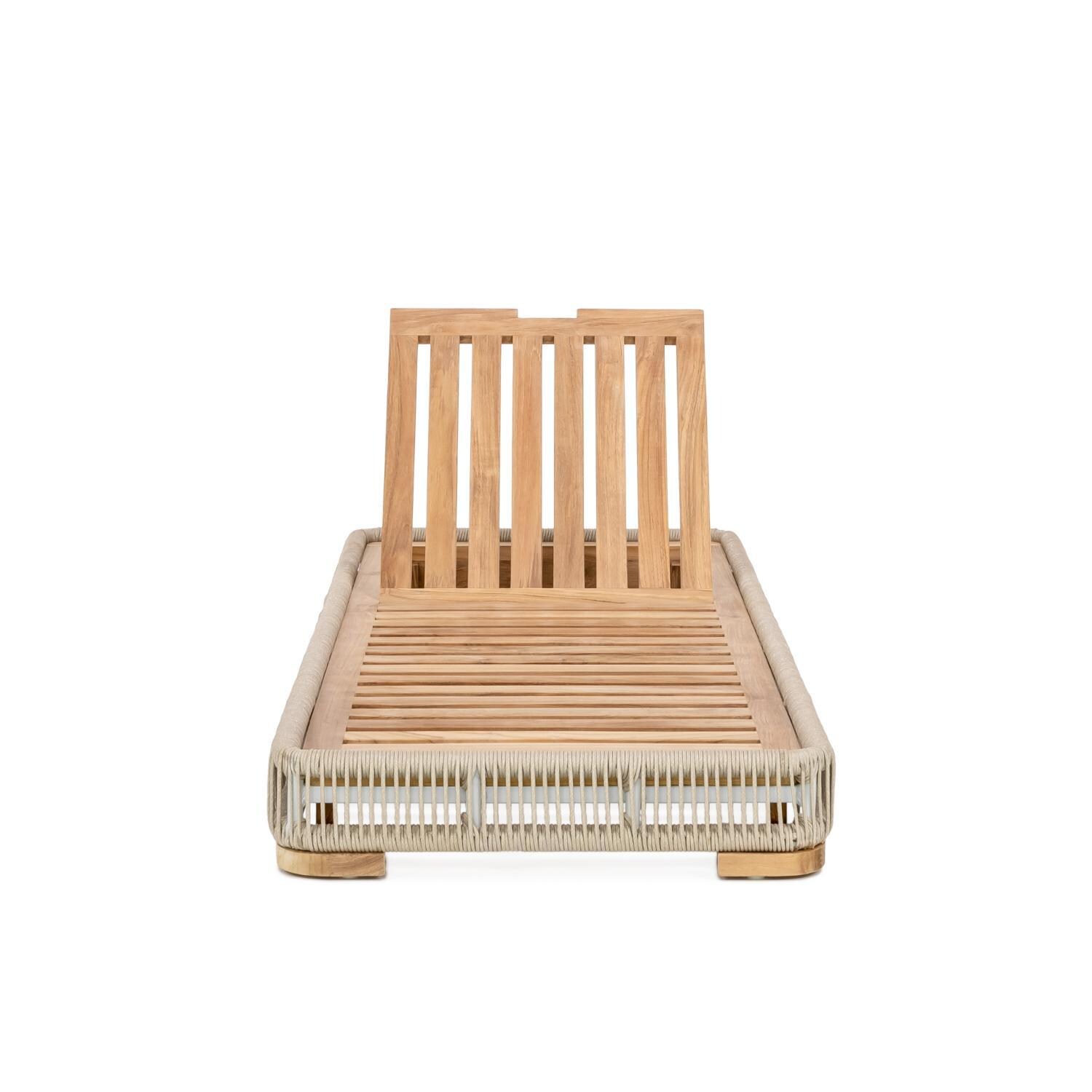 Teak + Table Breeze Olefin Rope & Teak Patio Chaise Lounge in Dune/Natural - Front View, Frame Only - White Background thumbnail