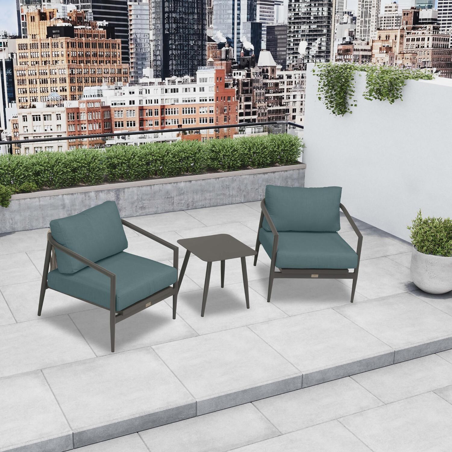 Lakeview Midnight Cove 3 Pc Aluminum Club Chair Seating Set in Slate/Pebble Gray/Cast Lagoon - Top - Lifestyle thumbnail