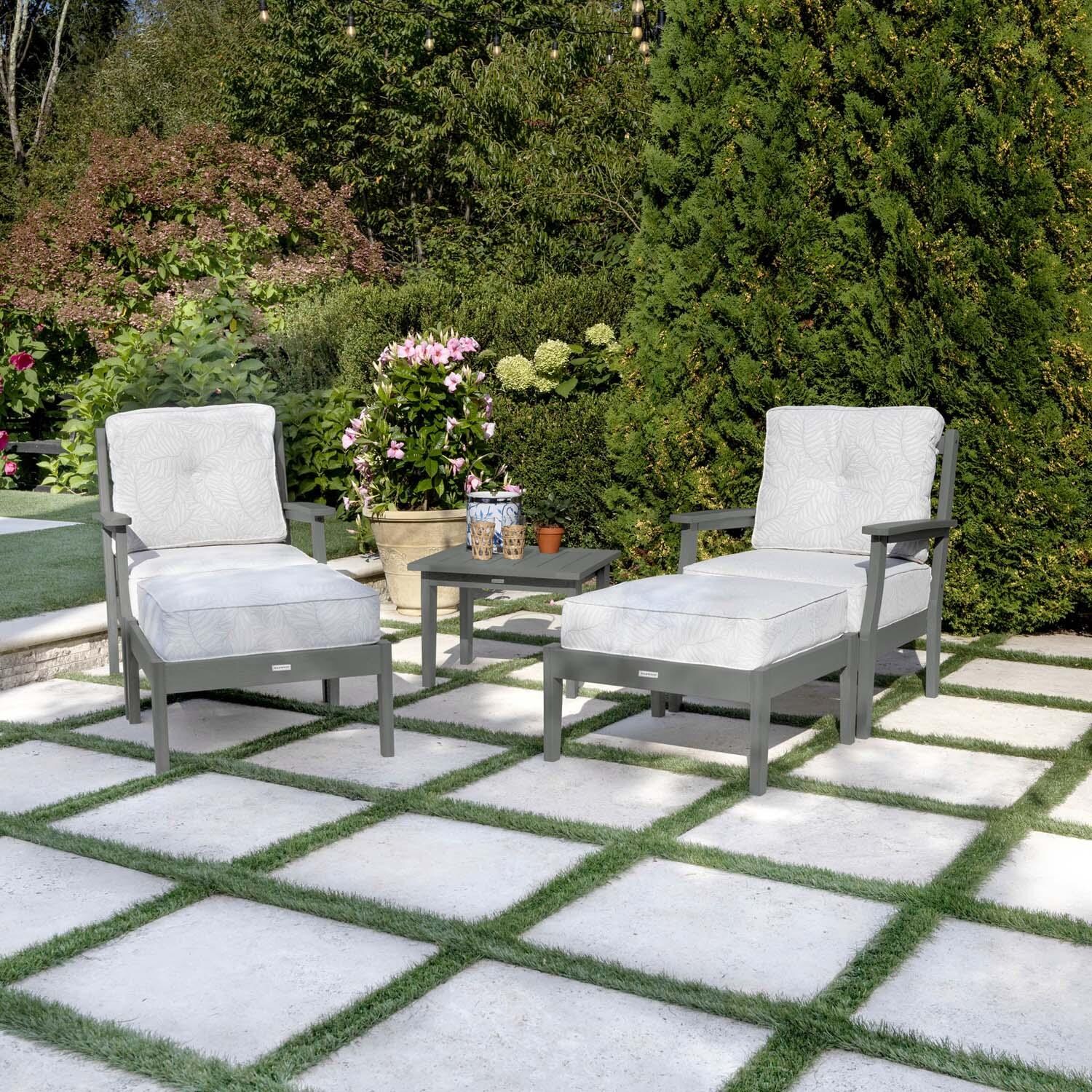 Blushing Bay 5 Pc Recycled Plastic Seating Set in Lively Parchment/Coastal Teak by Lakeview Outdoor Designs - Lifestyle thumbnail