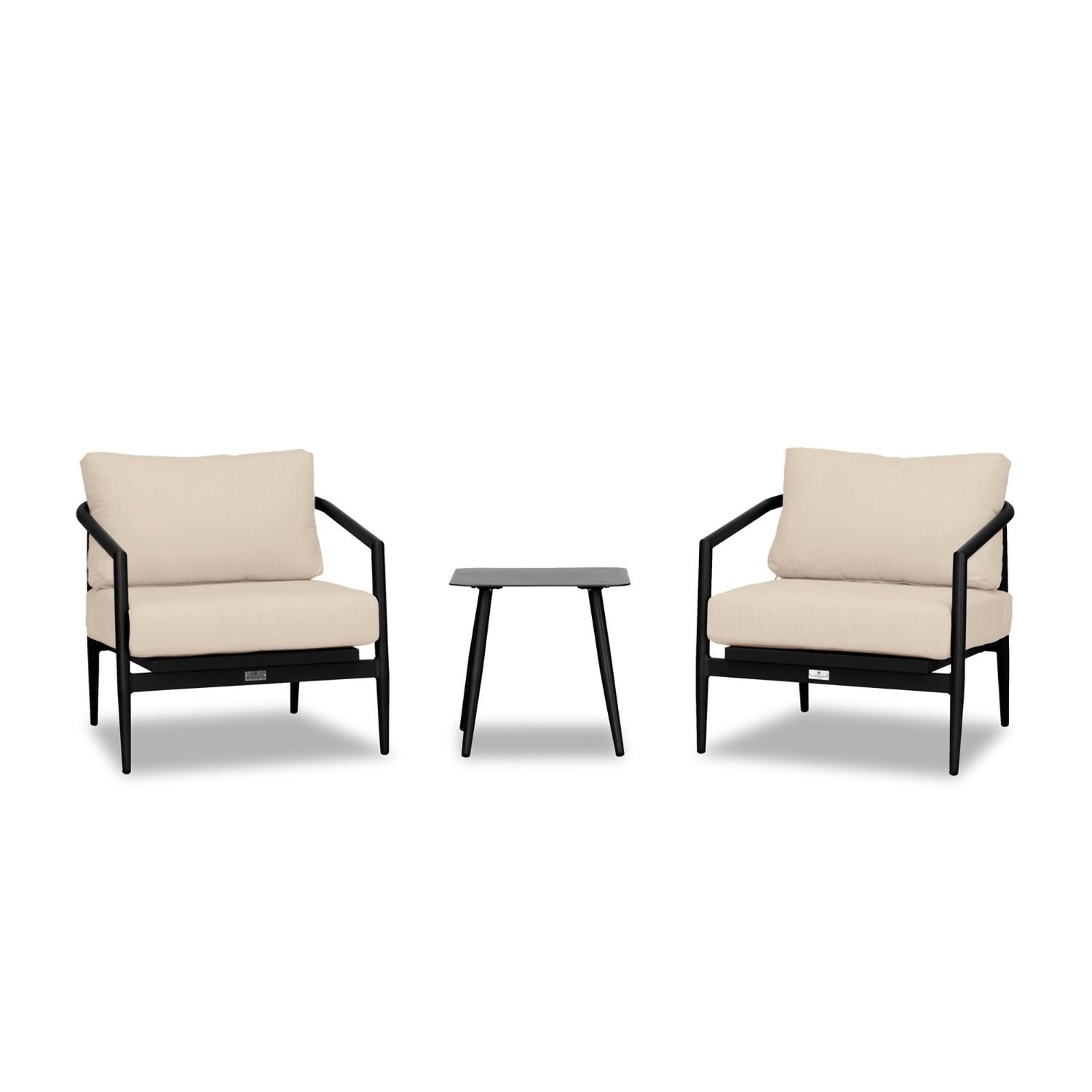 Lakeview Midnight Cove 3 Pc Aluminum Club Chair Seating Set in Black/Carbon/Canvas Flax - White Background thumbnail