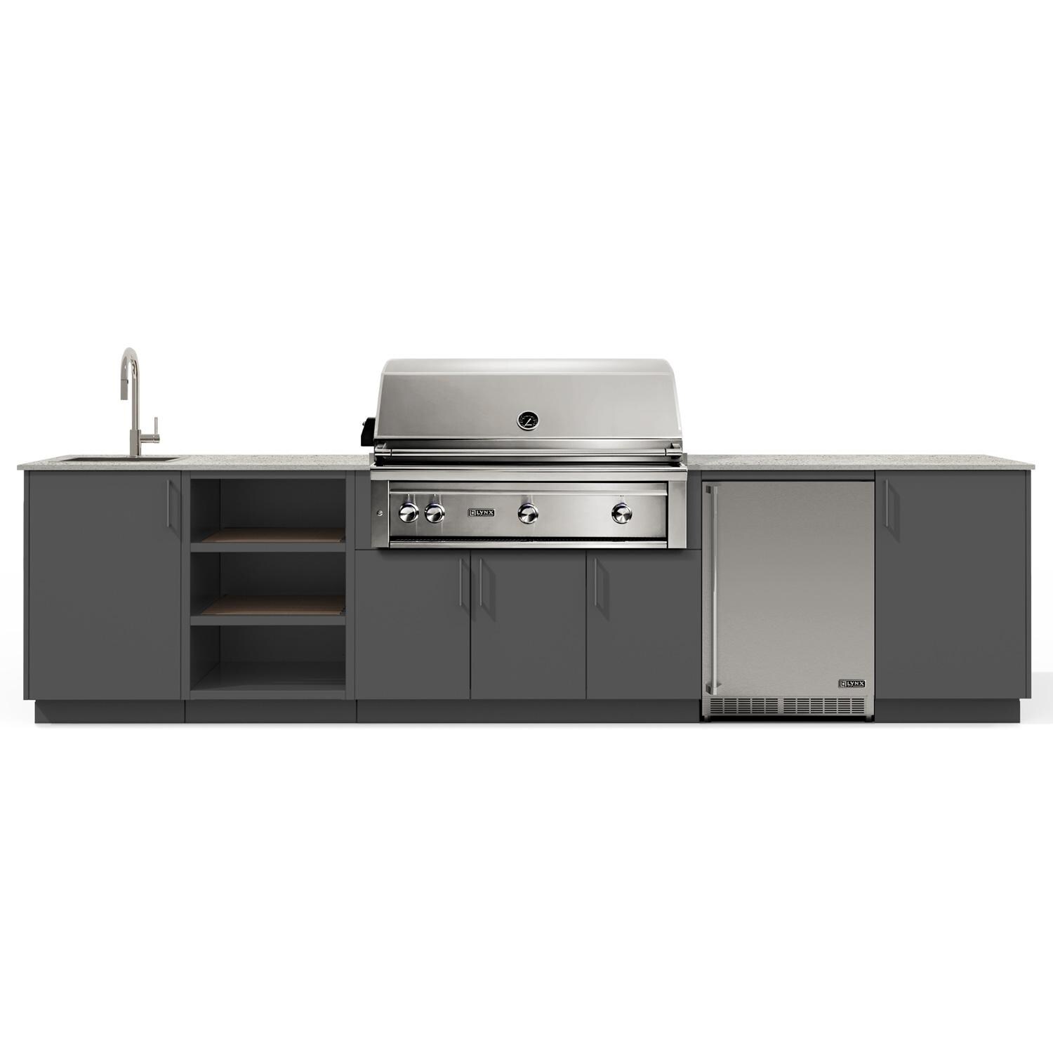 Urban Bonfire B-Eclipse-42-Lynx-Keon-Anthracite Eclipse 42 Outdoor Kitchen w/ Lynx Natural Gas Grill, Sink, Refrigerator, Keon Countertop & Anthracite Finish thumbnail