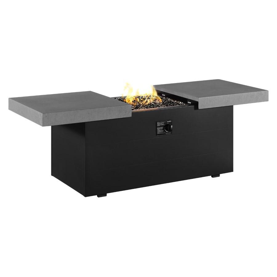 Plank and Hide 24 Inch x 48 Inch Rectangle Functional Fire Pit in Black Iron - Concrete 90007-BLA-1-CON-1 - Open thumbnail