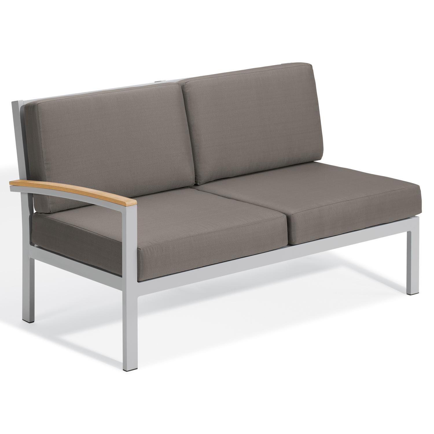 Oxford Garden Travira 2 Person Aluminum Modular Right Loveseat W/ Natural Tekwood Arm Caps in Flint/Stone thumbnail
