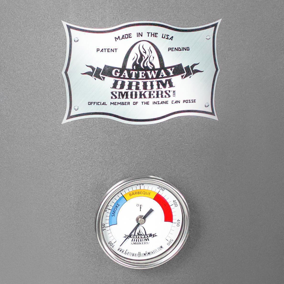 Gateway Drum Smokers 559FC 55 Gallon Charcoal BBQ Smoker - Matte Charcoal - Temperature Gauge - Detail thumbnail