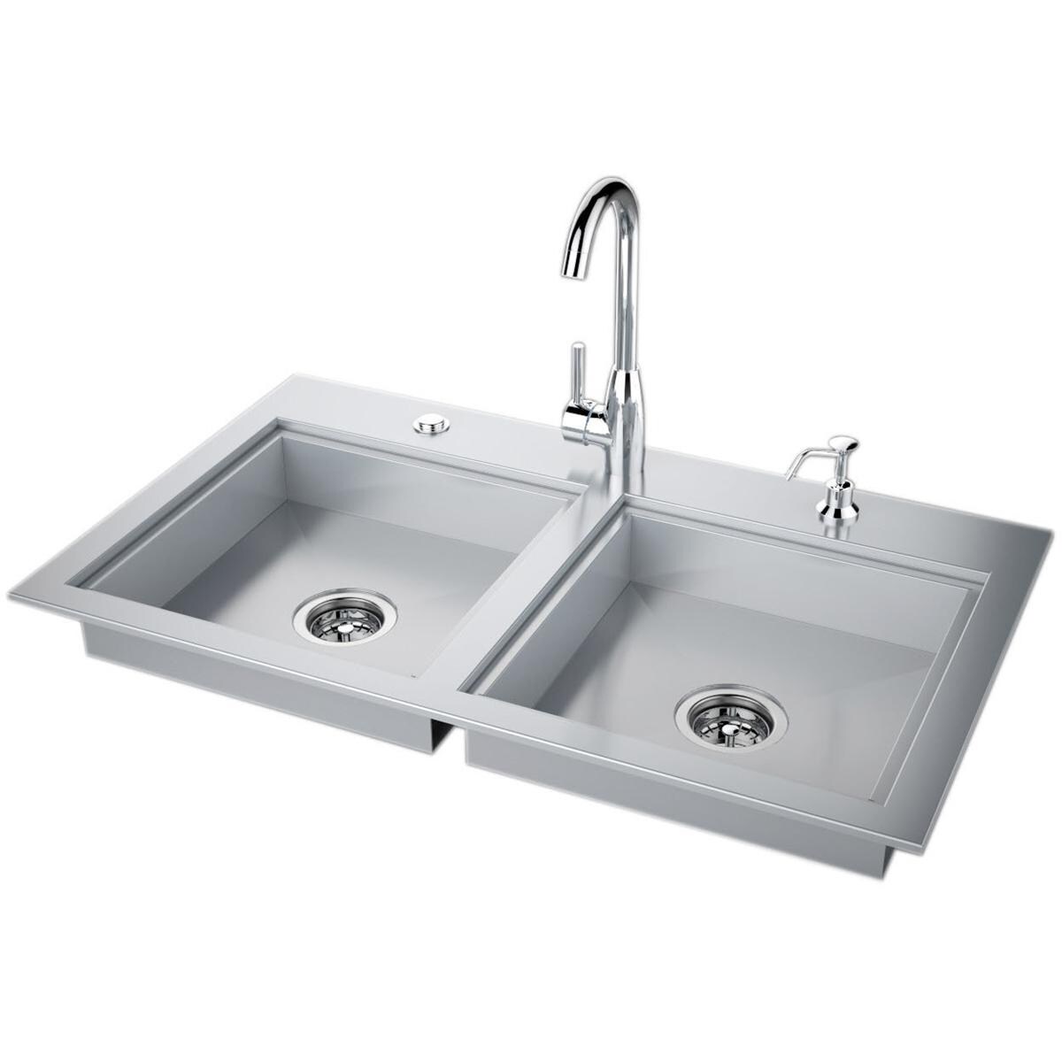 Sunstone ADASK37 37-Inch ADA Compliant Double Sink W/ Covers & Hot/Cold Faucet - Shown With Stainless Steel Basin Lids thumbnail