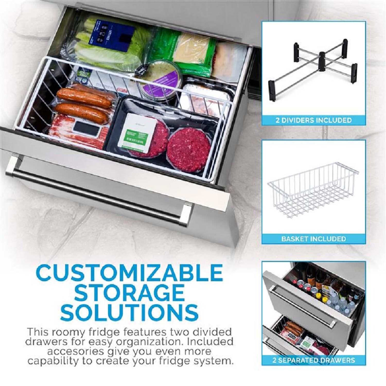 NewAir NCR040SS00 24 Inch 80 Can 20 Bottle Dual Drawer Commercial Built-in Outdoor Wine and Beverage Cooler - Stainless Steel - Customizable Storage - Detail thumbnail