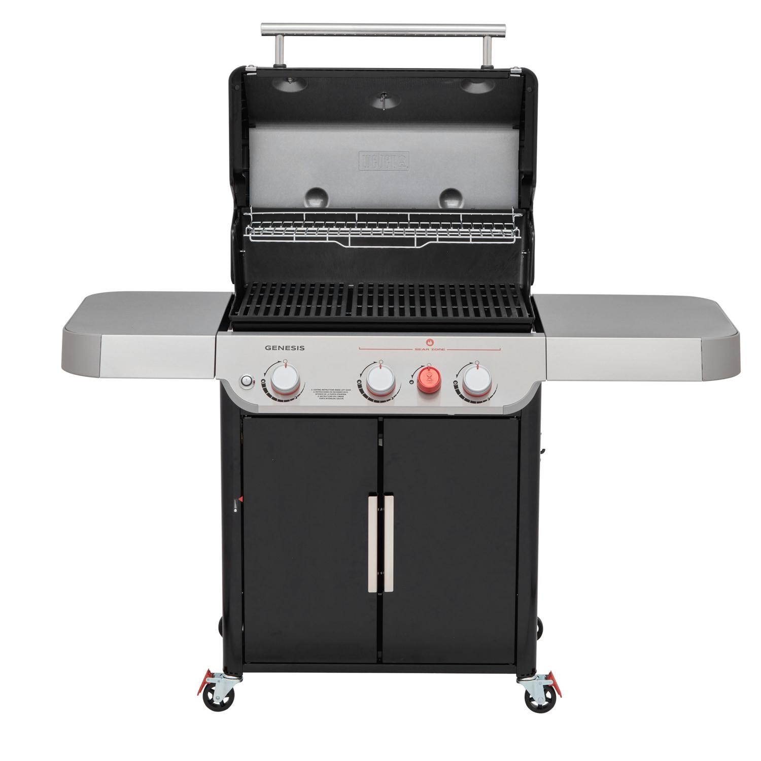 Weber GENESIS 37310001 E-325s Natural Gas Grill with Sear Burner - Black - Front View W/ Hood Open thumbnail